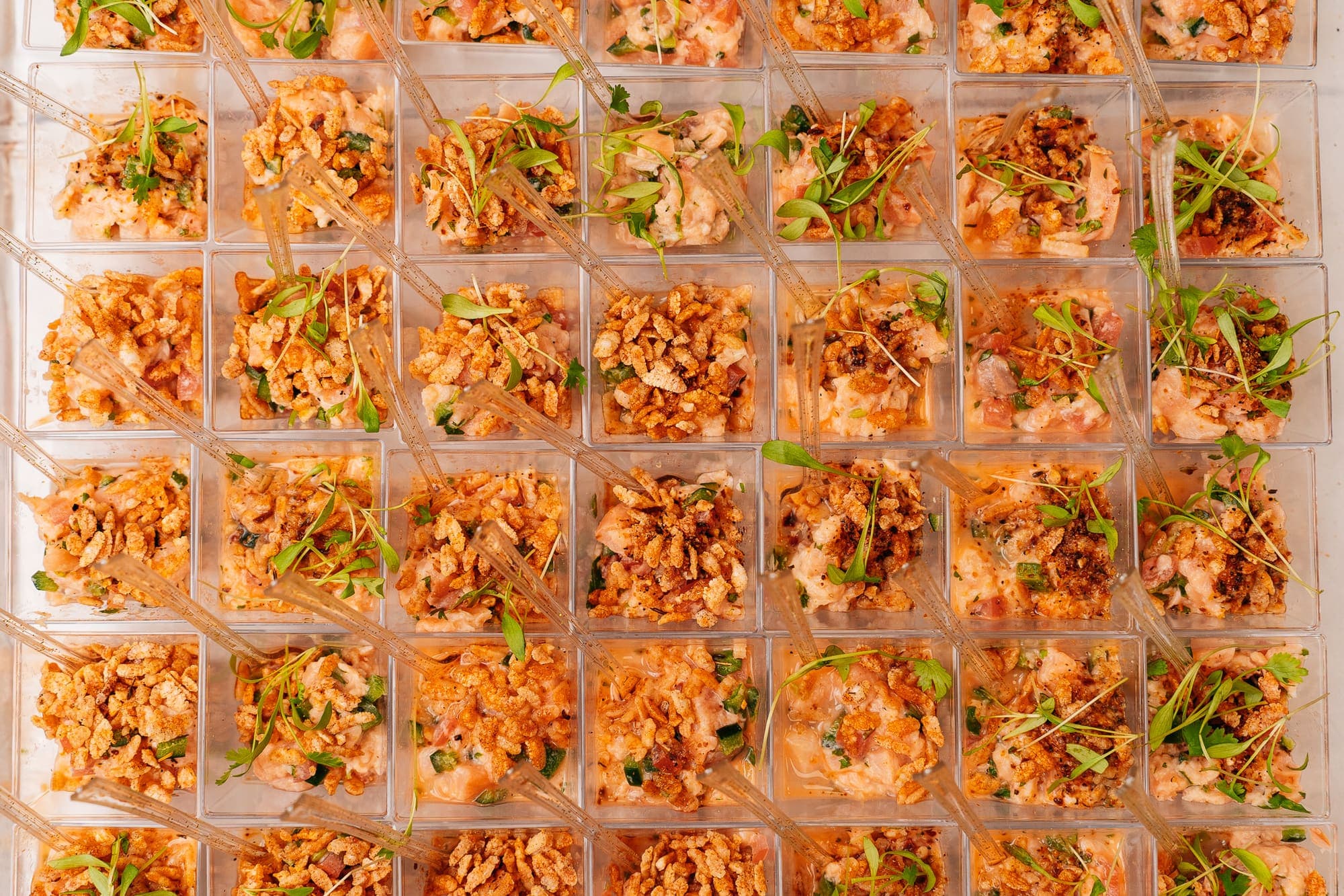 Rows of passed bites in clear cups